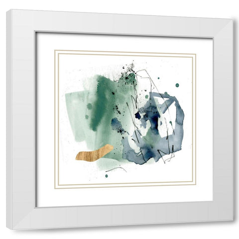 Green Splash Abstract III White Modern Wood Framed Art Print with Double Matting by Parker, Jennifer Paxton