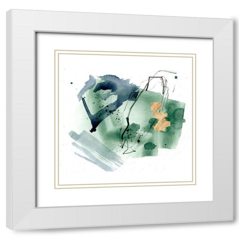 Green Splash Abstract IV White Modern Wood Framed Art Print with Double Matting by Parker, Jennifer Paxton