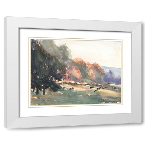 Sunlit Pasture II White Modern Wood Framed Art Print with Double Matting by Calcasola, Stephen