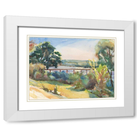 Connecticut River Railroad Bridge White Modern Wood Framed Art Print with Double Matting by Calcasola, Stephen