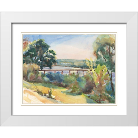 Connecticut River Railroad Bridge White Modern Wood Framed Art Print with Double Matting by Calcasola, Stephen