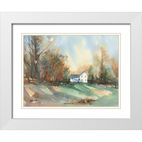 Back Road Bungalow White Modern Wood Framed Art Print with Double Matting by Calcasola, Stephen