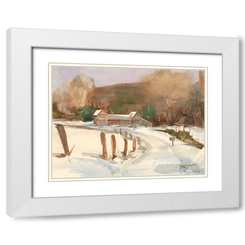 Connecticut Barns in Winter White Modern Wood Framed Art Print with Double Matting by Calcasola, Stephen