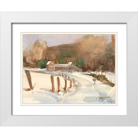 Connecticut Barns in Winter White Modern Wood Framed Art Print with Double Matting by Calcasola, Stephen