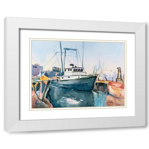 Point Judith Rhode Island Harbor White Modern Wood Framed Art Print with Double Matting by Calcasola, Stephen