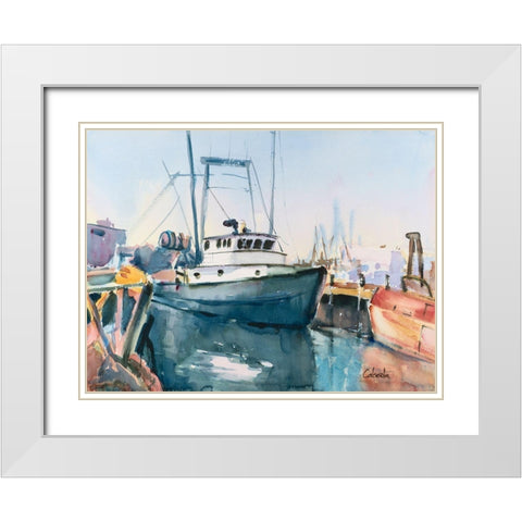 Point Judith Rhode Island Harbor White Modern Wood Framed Art Print with Double Matting by Calcasola, Stephen