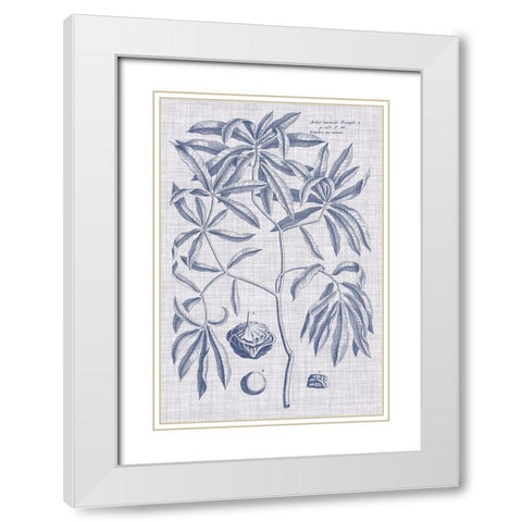 Navy And Linen Botanical V White Modern Wood Framed Art Print with Double Matting by Vision Studio