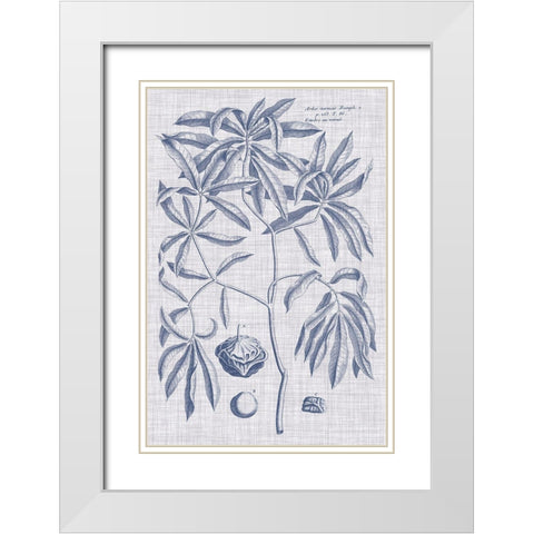 Navy And Linen Botanical V White Modern Wood Framed Art Print with Double Matting by Vision Studio