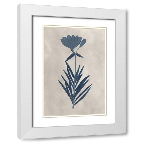 Navy Pressed Flowers I White Modern Wood Framed Art Print with Double Matting by Vision Studio