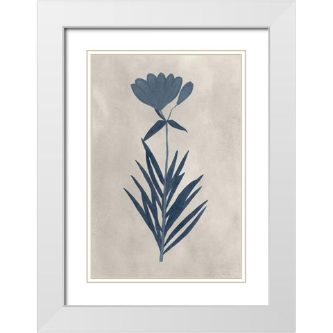 Navy Pressed Flowers I White Modern Wood Framed Art Print with Double Matting by Vision Studio