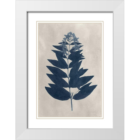 Navy Pressed Flowers IV White Modern Wood Framed Art Print with Double Matting by Vision Studio