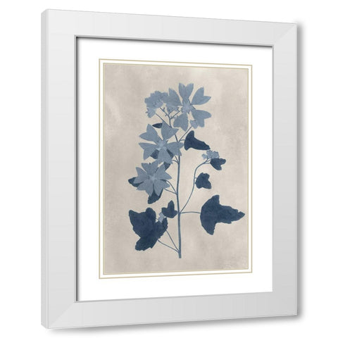 Navy Pressed Flowers VII White Modern Wood Framed Art Print with Double Matting by Vision Studio