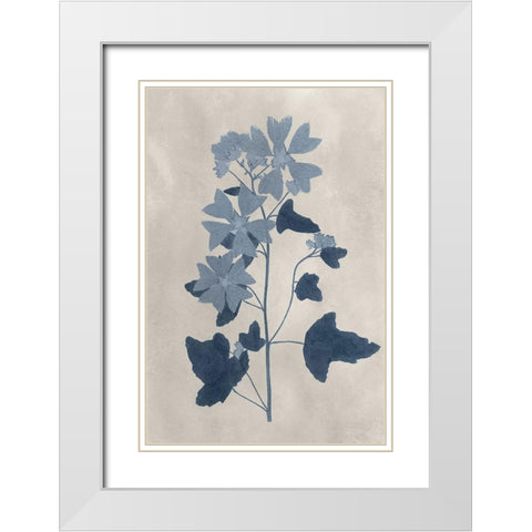 Navy Pressed Flowers VII White Modern Wood Framed Art Print with Double Matting by Vision Studio