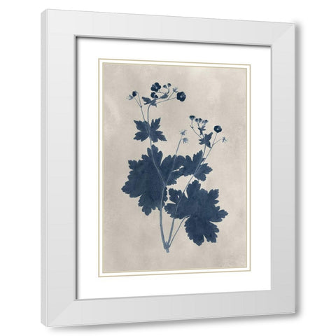 Navy Pressed Flowers VIII White Modern Wood Framed Art Print with Double Matting by Vision Studio