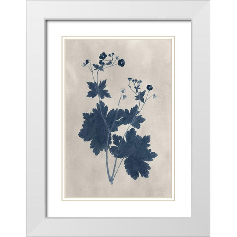 Navy Pressed Flowers VIII White Modern Wood Framed Art Print with Double Matting by Vision Studio
