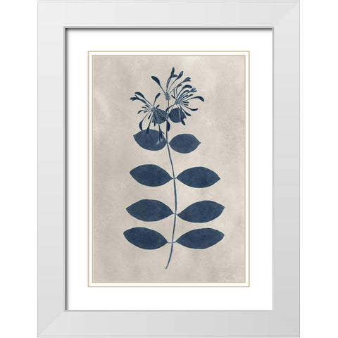 Navy Pressed Flowers IX White Modern Wood Framed Art Print with Double Matting by Vision Studio