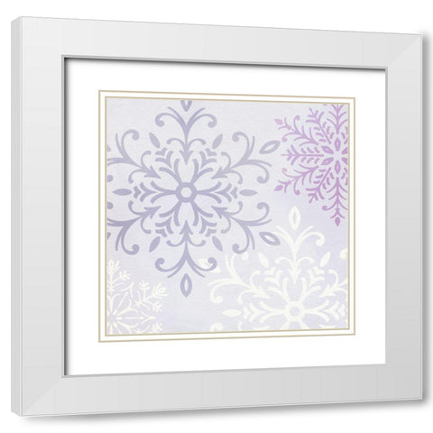 Pastel Snowflakes II White Modern Wood Framed Art Print with Double Matting by Barnes, Victoria