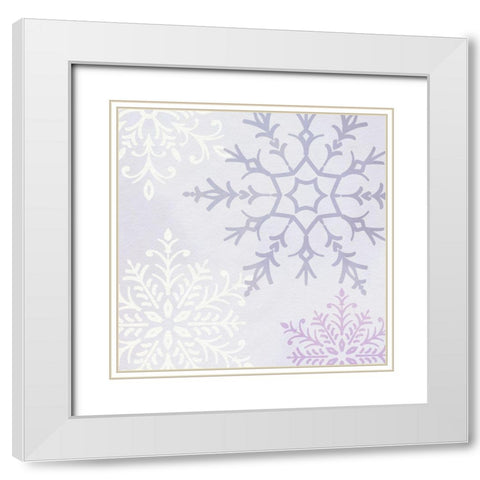 Pastel Snowflakes IV White Modern Wood Framed Art Print with Double Matting by Barnes, Victoria