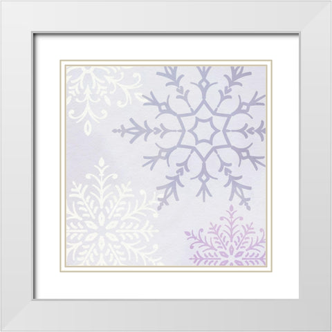Pastel Snowflakes IV White Modern Wood Framed Art Print with Double Matting by Barnes, Victoria
