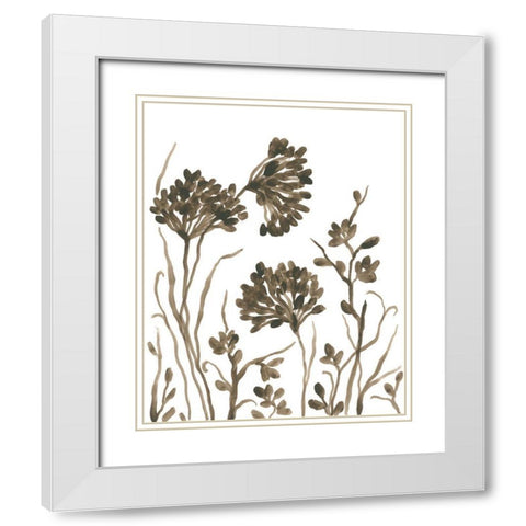 Sepia Petal Silhouettes I White Modern Wood Framed Art Print with Double Matting by Vess, June Erica