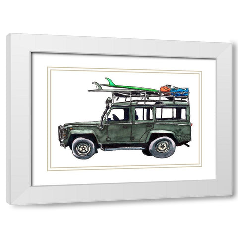 Surf Jeep White Modern Wood Framed Art Print with Double Matting by McCreery, Paul