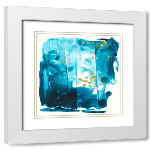 Turquoise Tidbits White Modern Wood Framed Art Print with Double Matting by Combs, Joyce
