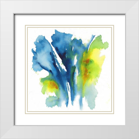 Neon Floral Blue White Modern Wood Framed Art Print with Double Matting by Combs, Joyce