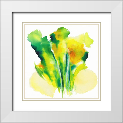 Neon Floral Green White Modern Wood Framed Art Print with Double Matting by Combs, Joyce