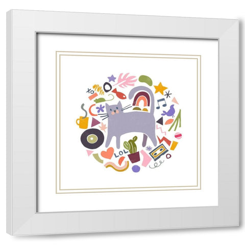 Cool Cats I White Modern Wood Framed Art Print with Double Matting by Vess, June Erica