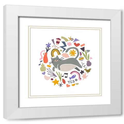 Cool Cats III White Modern Wood Framed Art Print with Double Matting by Vess, June Erica