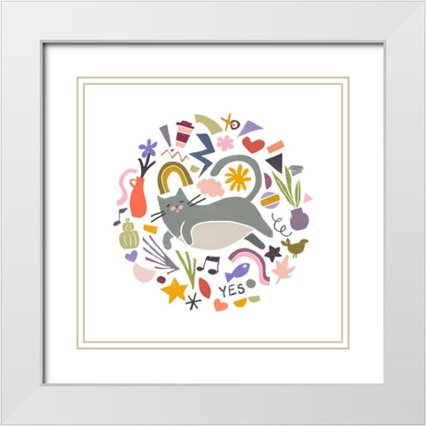 Cool Cats III White Modern Wood Framed Art Print with Double Matting by Vess, June Erica