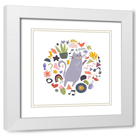 Cool Cats IV White Modern Wood Framed Art Print with Double Matting by Vess, June Erica