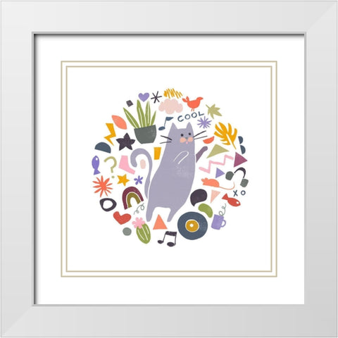 Cool Cats IV White Modern Wood Framed Art Print with Double Matting by Vess, June Erica