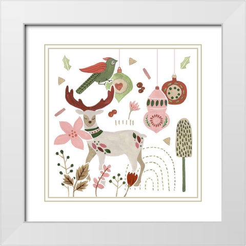 Reindeer Wishes V White Modern Wood Framed Art Print with Double Matting by Wang, Melissa