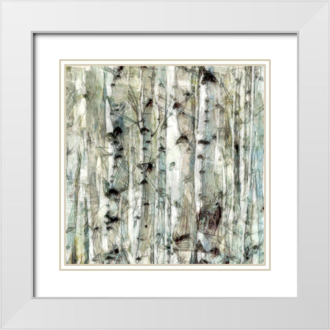 Birch Bunch IV White Modern Wood Framed Art Print with Double Matting by Saunders, Alonzo
