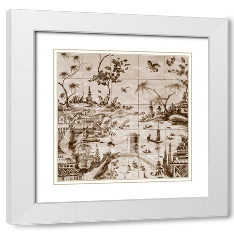 Sepia Delft Tiles I White Modern Wood Framed Art Print with Double Matting by Unknown
