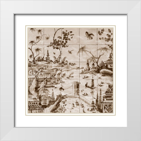 Sepia Delft Tiles I White Modern Wood Framed Art Print with Double Matting by Unknown