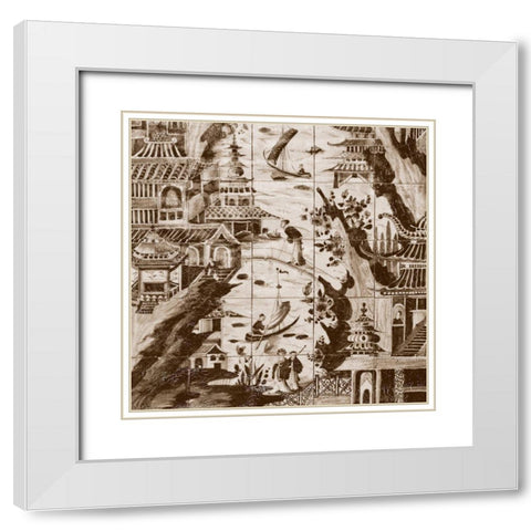 Sepia Delft Tiles II White Modern Wood Framed Art Print with Double Matting by Unknown