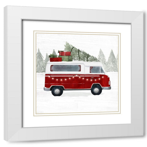 Yuletide Camper IV White Modern Wood Framed Art Print with Double Matting by Barnes, Victoria