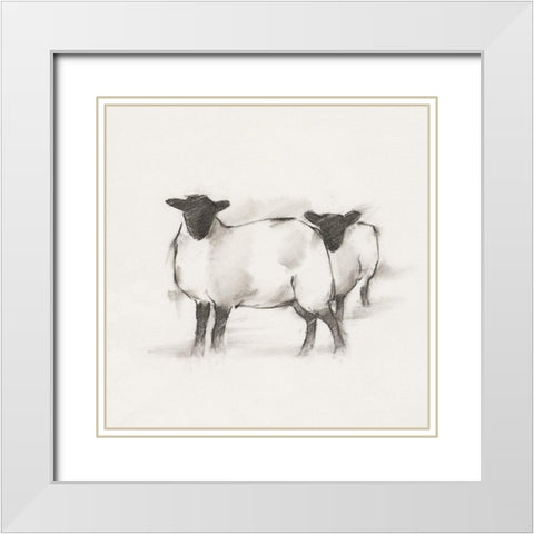 Folksie sheep I White Modern Wood Framed Art Print with Double Matting by Harper, Ethan