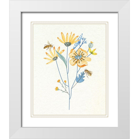 Honey Bees I White Modern Wood Framed Art Print with Double Matting by Wang, Melissa