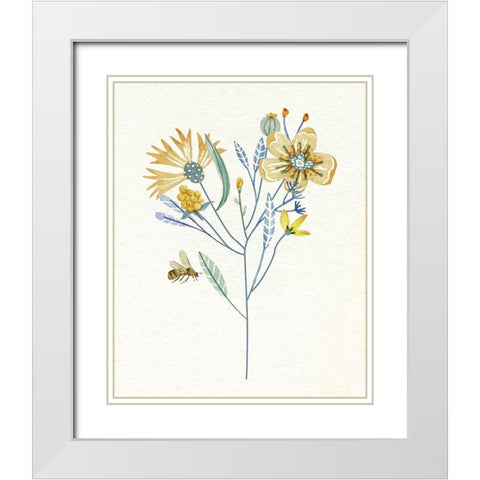 Honey Bees V White Modern Wood Framed Art Print with Double Matting by Wang, Melissa