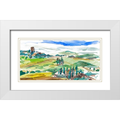 Vibrant Tuscan Landscape I White Modern Wood Framed Art Print with Double Matting by Wang, Melissa