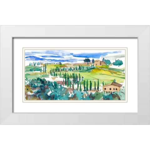 Vibrant Tuscan Landscape II White Modern Wood Framed Art Print with Double Matting by Wang, Melissa