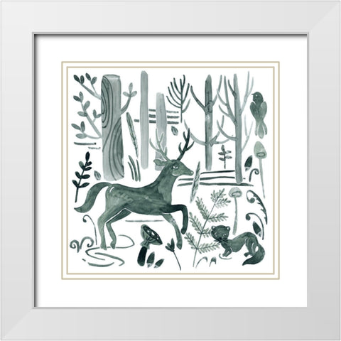 Forest Animals I White Modern Wood Framed Art Print with Double Matting by Wang, Melissa