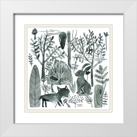 Forest Animals IV White Modern Wood Framed Art Print with Double Matting by Wang, Melissa