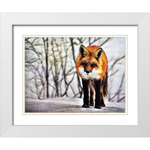 Red Fox Fascination White Modern Wood Framed Art Print with Double Matting by Aldridge, Ashley