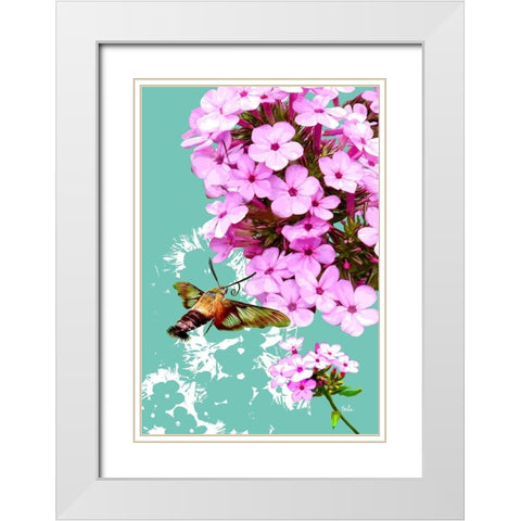 Clearwing On Flox White Modern Wood Framed Art Print with Double Matting by Evelia Designs