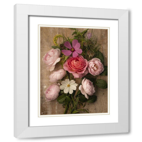 Rosy Posy White Modern Wood Framed Art Print with Double Matting by McLean, Leah