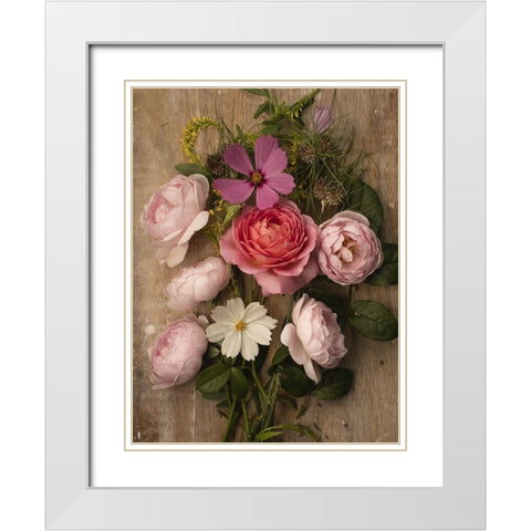 Rosy Posy White Modern Wood Framed Art Print with Double Matting by McLean, Leah